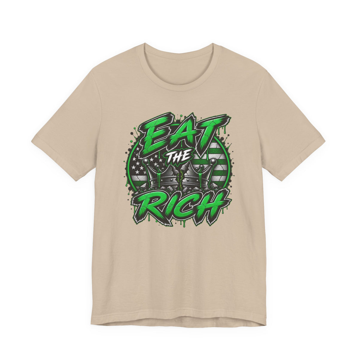 Eat The Rich T-Shirt – Anti-Establishment Graphic Tee with Green Street Art Design
