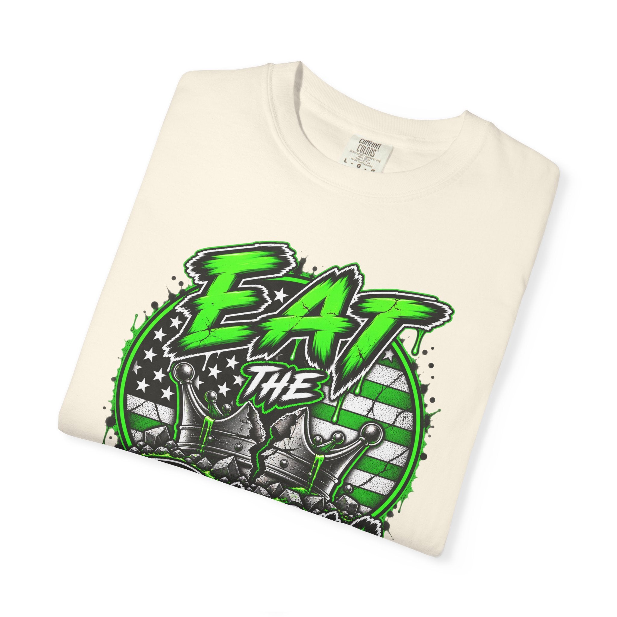 Eat The Rich T-shirt | Graphic Political Streetwear, Neon Green Protest Design