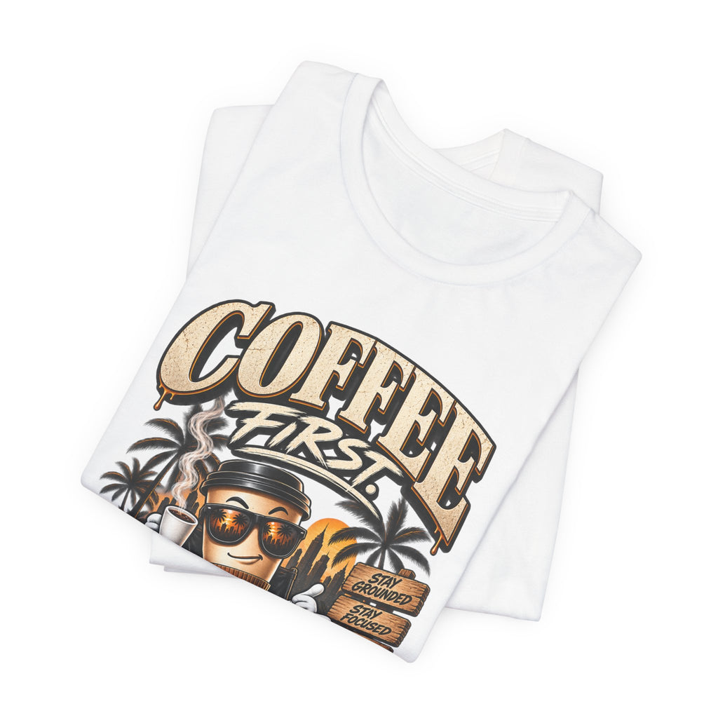 Coffee First Graphic Tee — "Coffee First" Vintage Coffee Skull T-Shirt