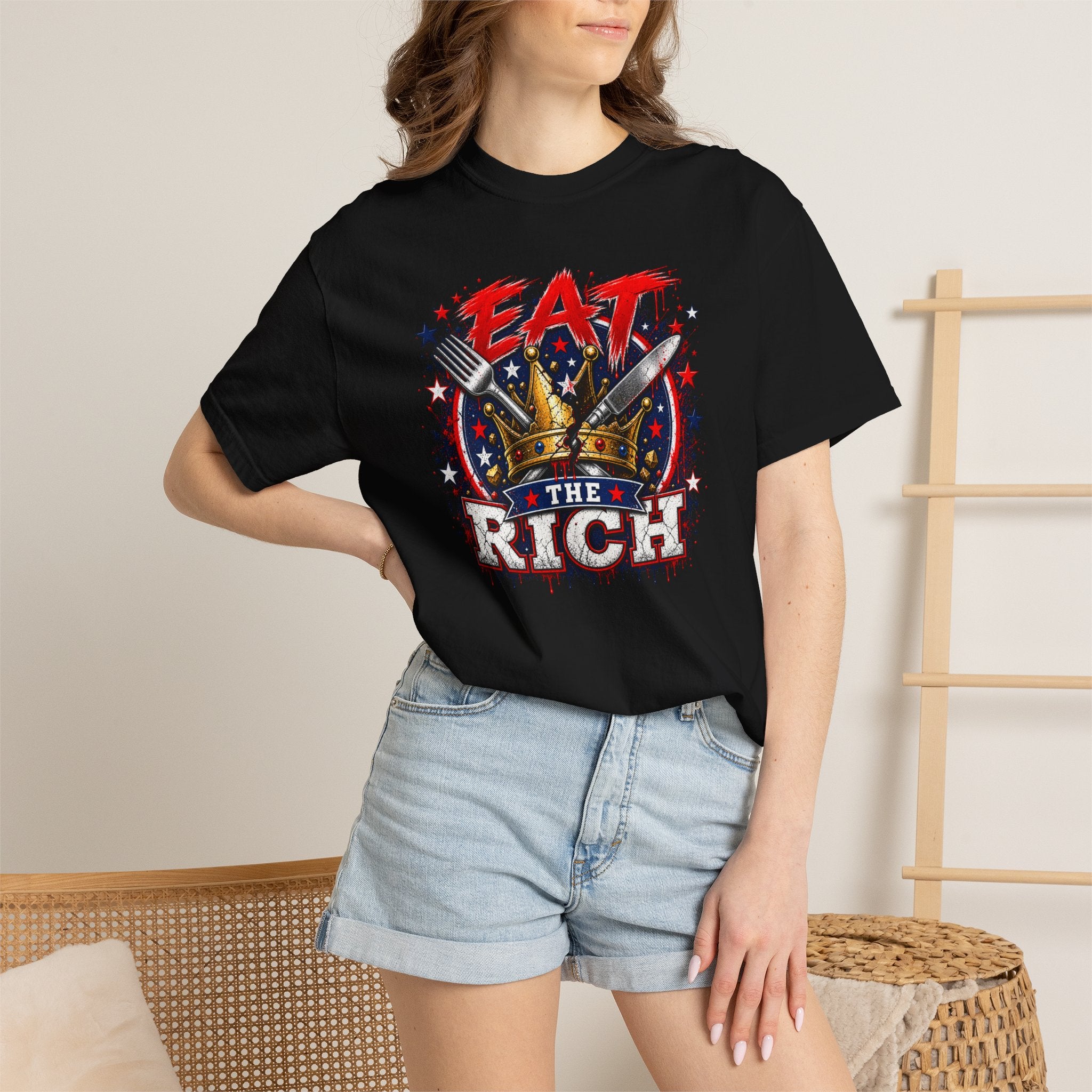 Eat The Rich T-shirt | Graphic Political Statement, Retro Stars Design