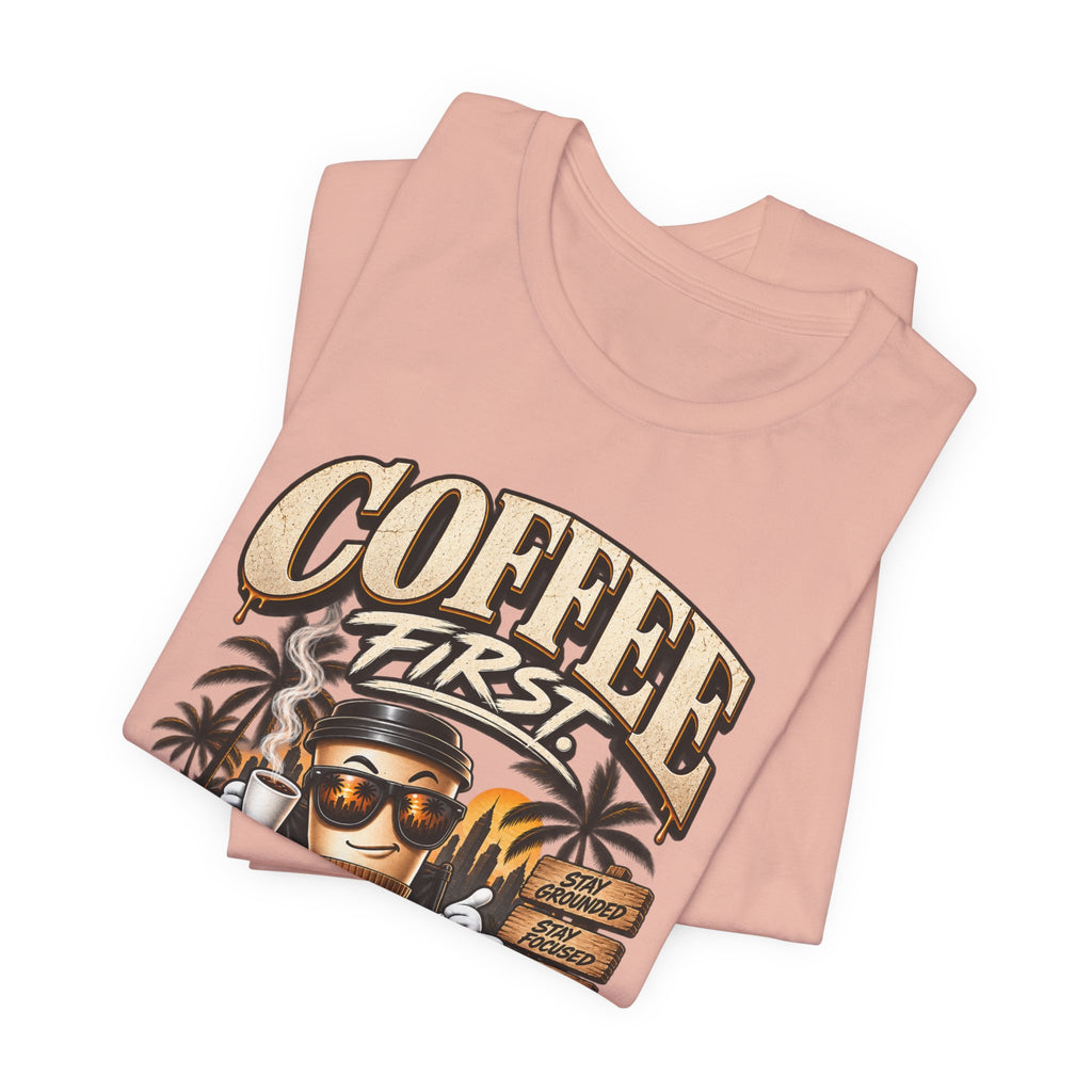 Coffee First Graphic Tee — "Coffee First" Vintage Coffee Skull T-Shirt