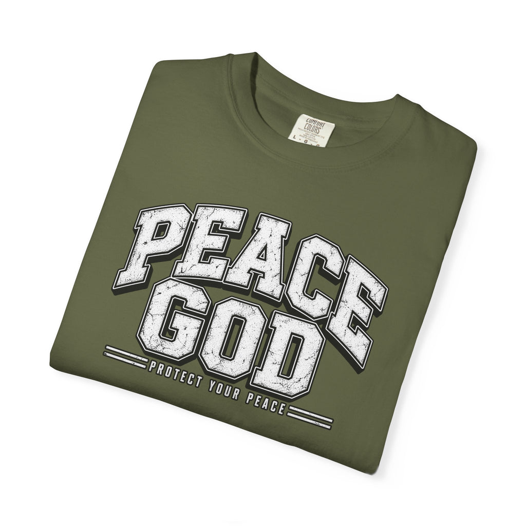 Peace God T-Shirt — Retro Collegiate Faith Tee
