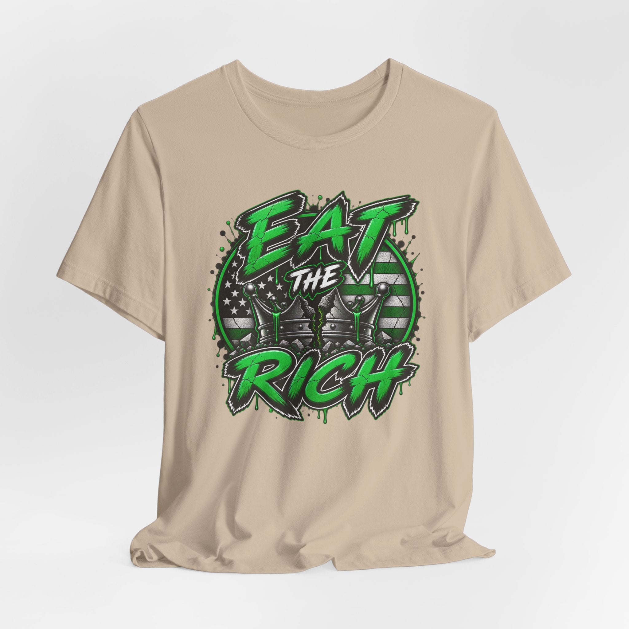 Eat The Rich T-Shirt – Anti-Establishment Graphic Tee with Green Street Art Design