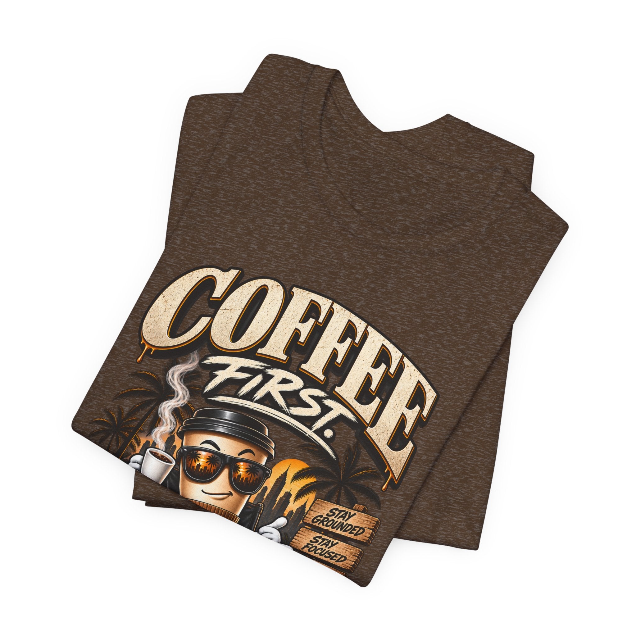 Coffee First Graphic Tee — "Coffee First" Vintage Coffee Skull T-Shirt
