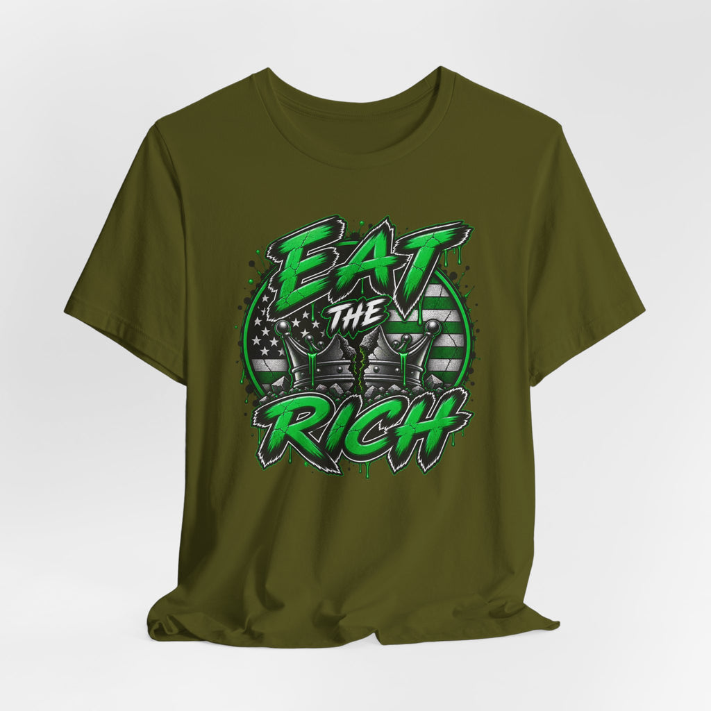 Eat The Rich T-Shirt – Anti-Establishment Graphic Tee with Green Street Art Design