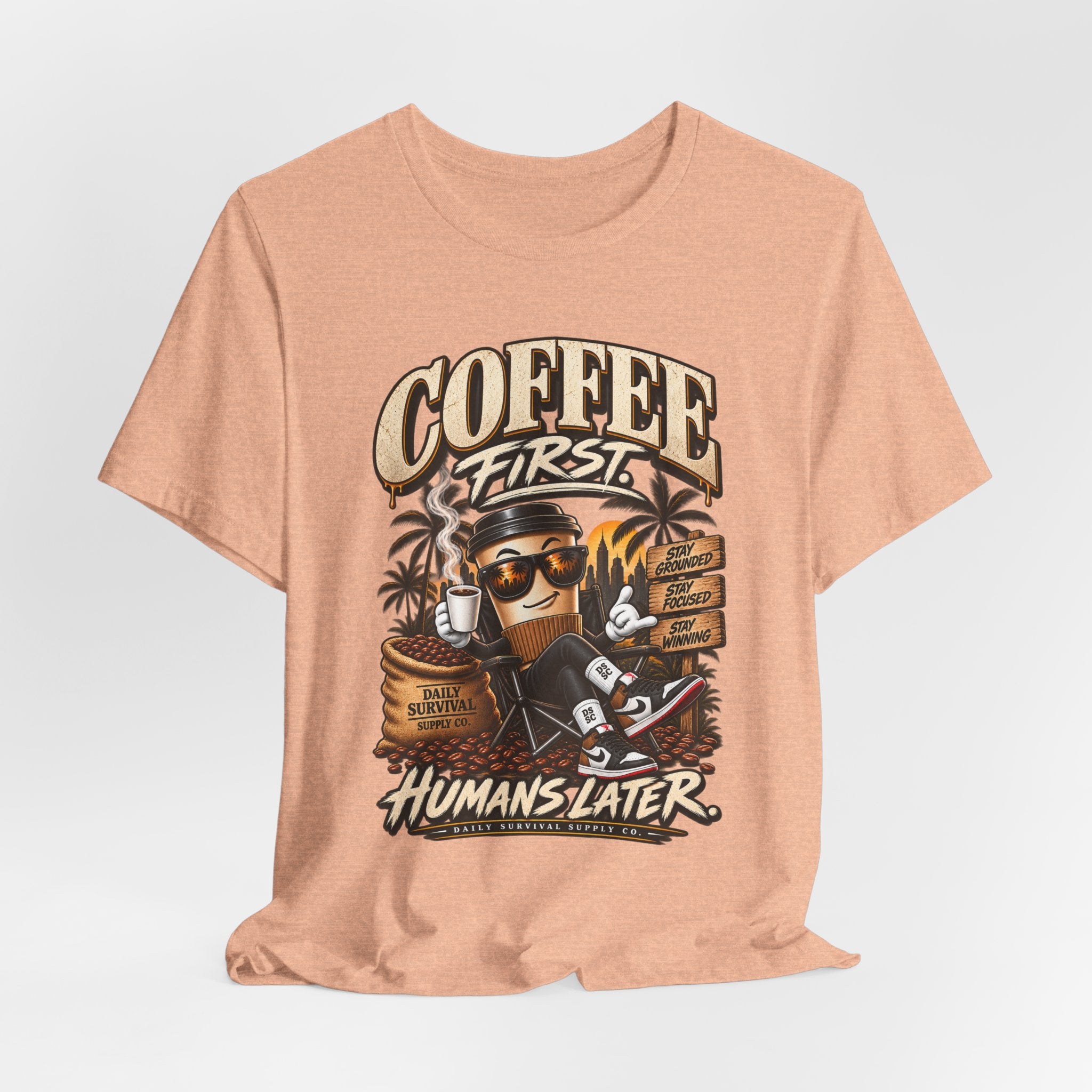 Coffee First Graphic Tee — "Coffee First" Vintage Coffee Skull T-Shirt