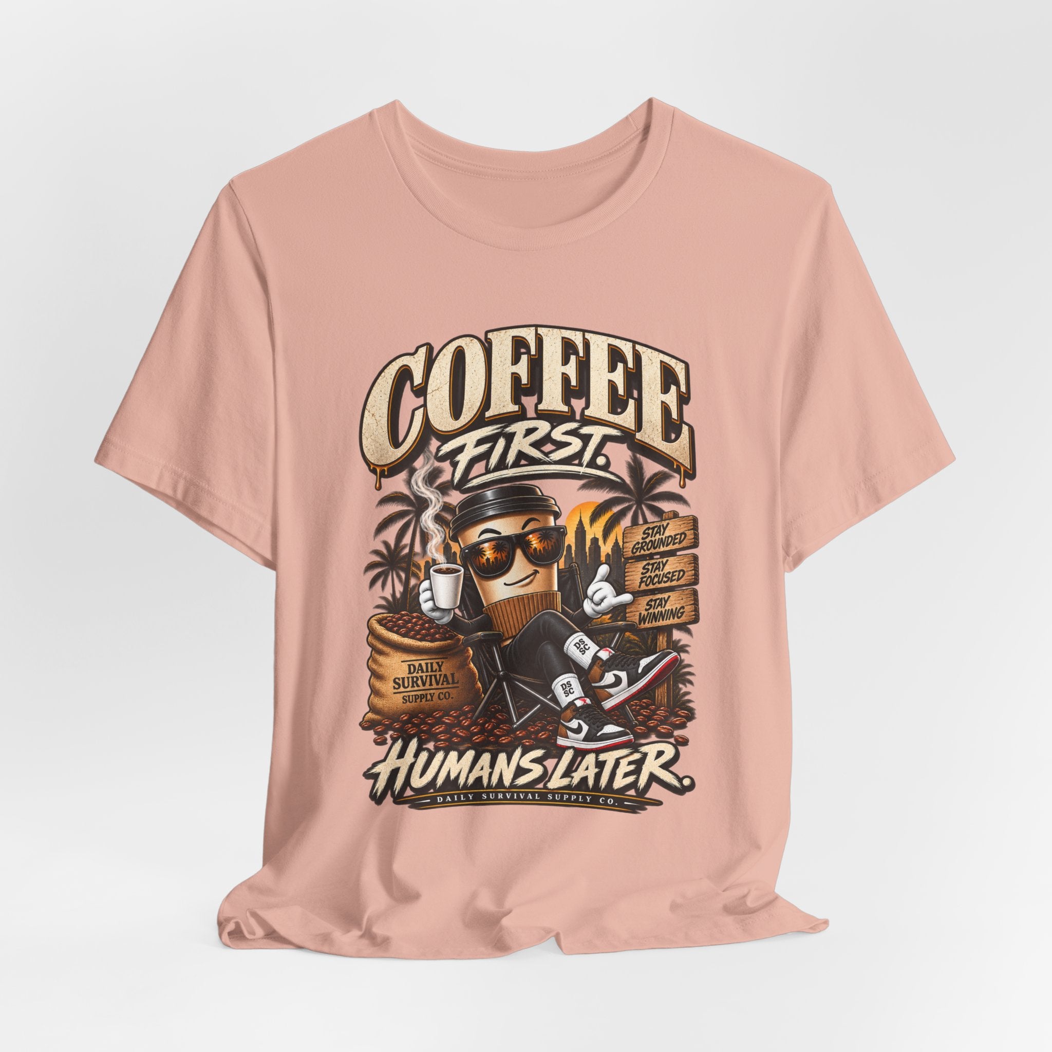 Coffee First Graphic Tee — "Coffee First" Vintage Coffee Skull T-Shirt