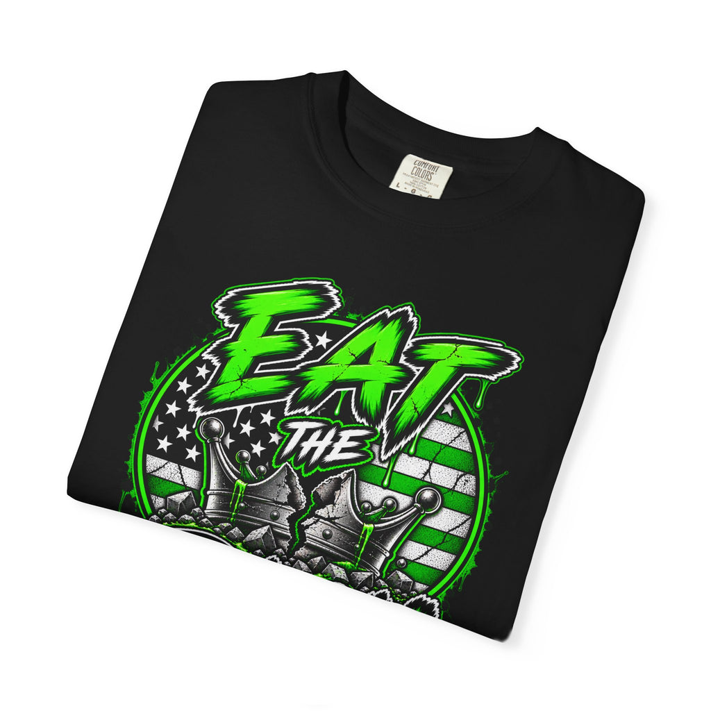 Eat The Rich T-shirt | Graphic Political Streetwear, Neon Green Protest Design