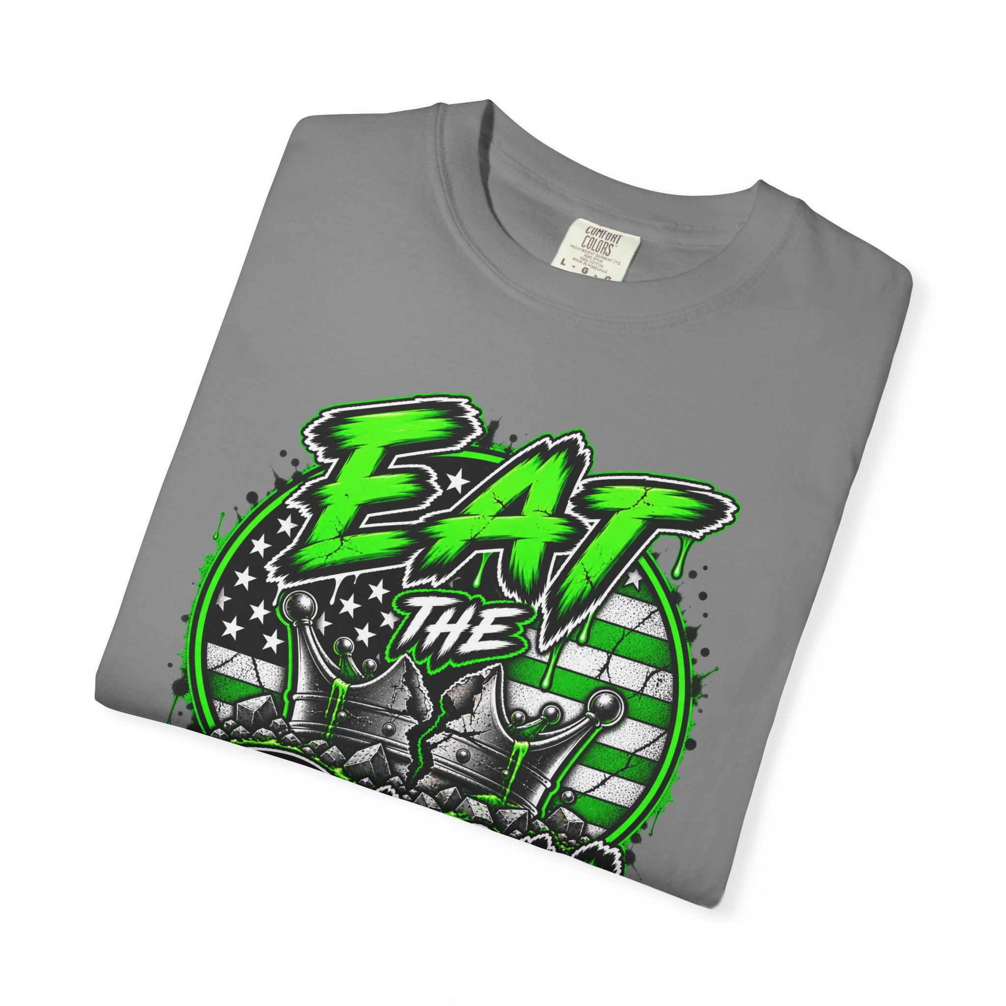 Eat The Rich T-shirt | Graphic Political Streetwear, Neon Green Protest Design