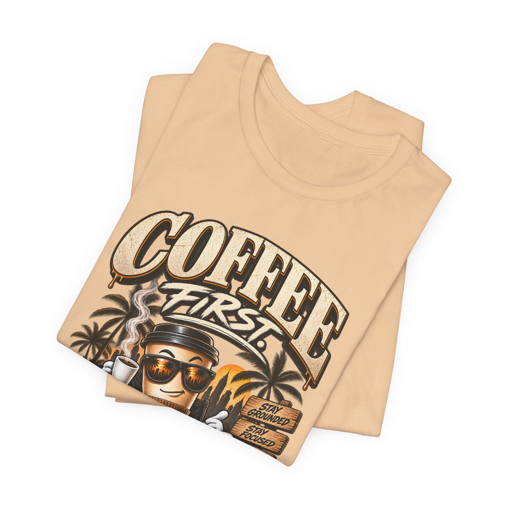 Coffee First Graphic Tee — "Coffee First" Vintage Coffee Skull T-Shirt