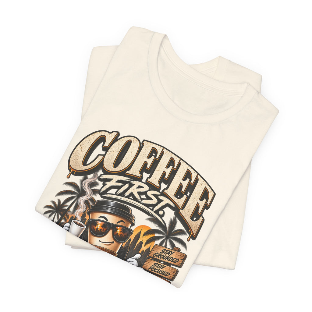 Coffee First Graphic Tee — "Coffee First" Vintage Coffee Skull T-Shirt