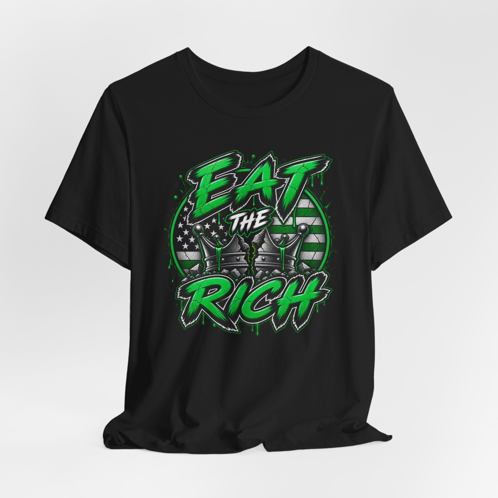 Eat The Rich T-Shirt – Anti-Establishment Graphic Tee with Green Street Art Design