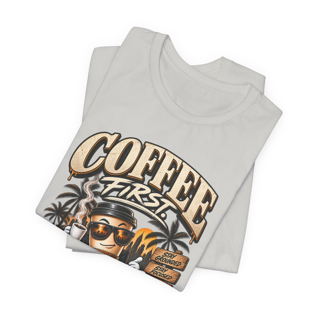 Coffee First Graphic Tee — "Coffee First" Vintage Coffee Skull T-Shirt
