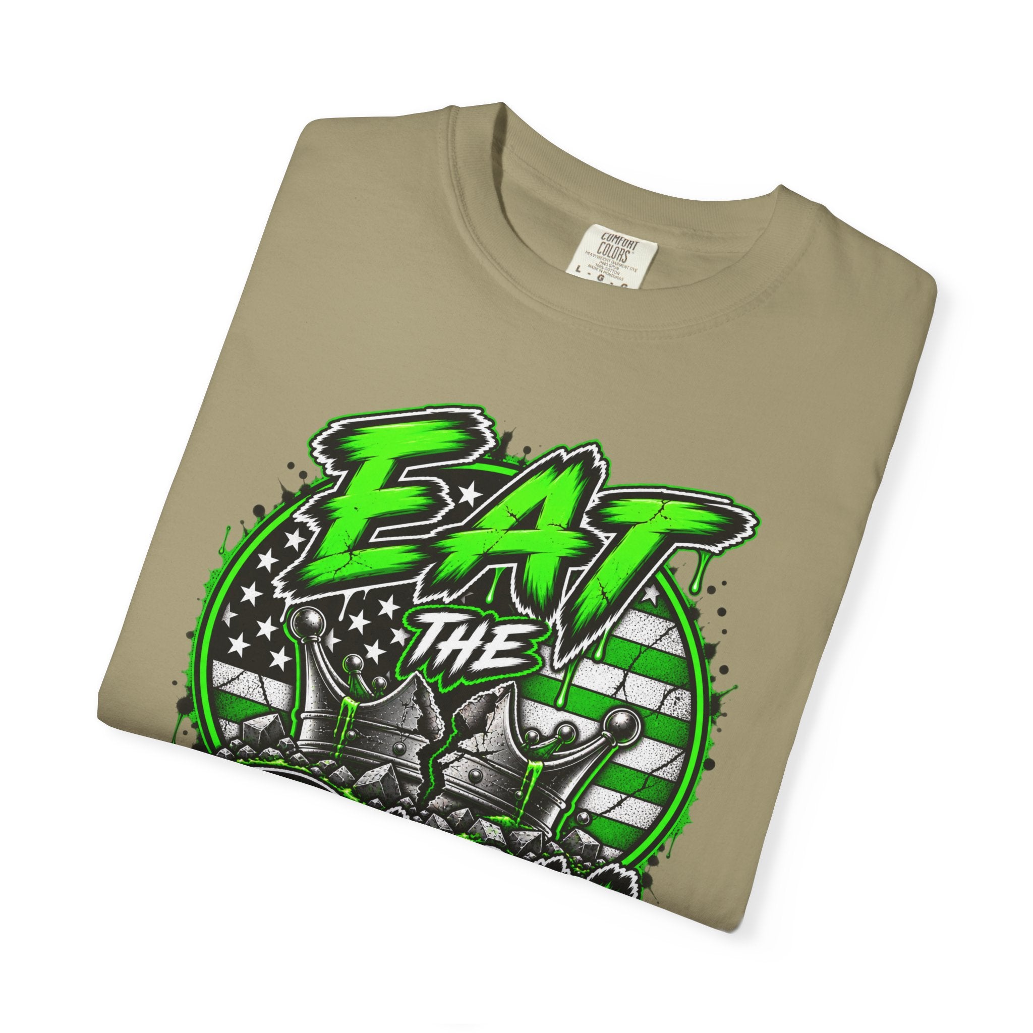 Eat The Rich T-shirt | Graphic Political Streetwear, Neon Green Protest Design