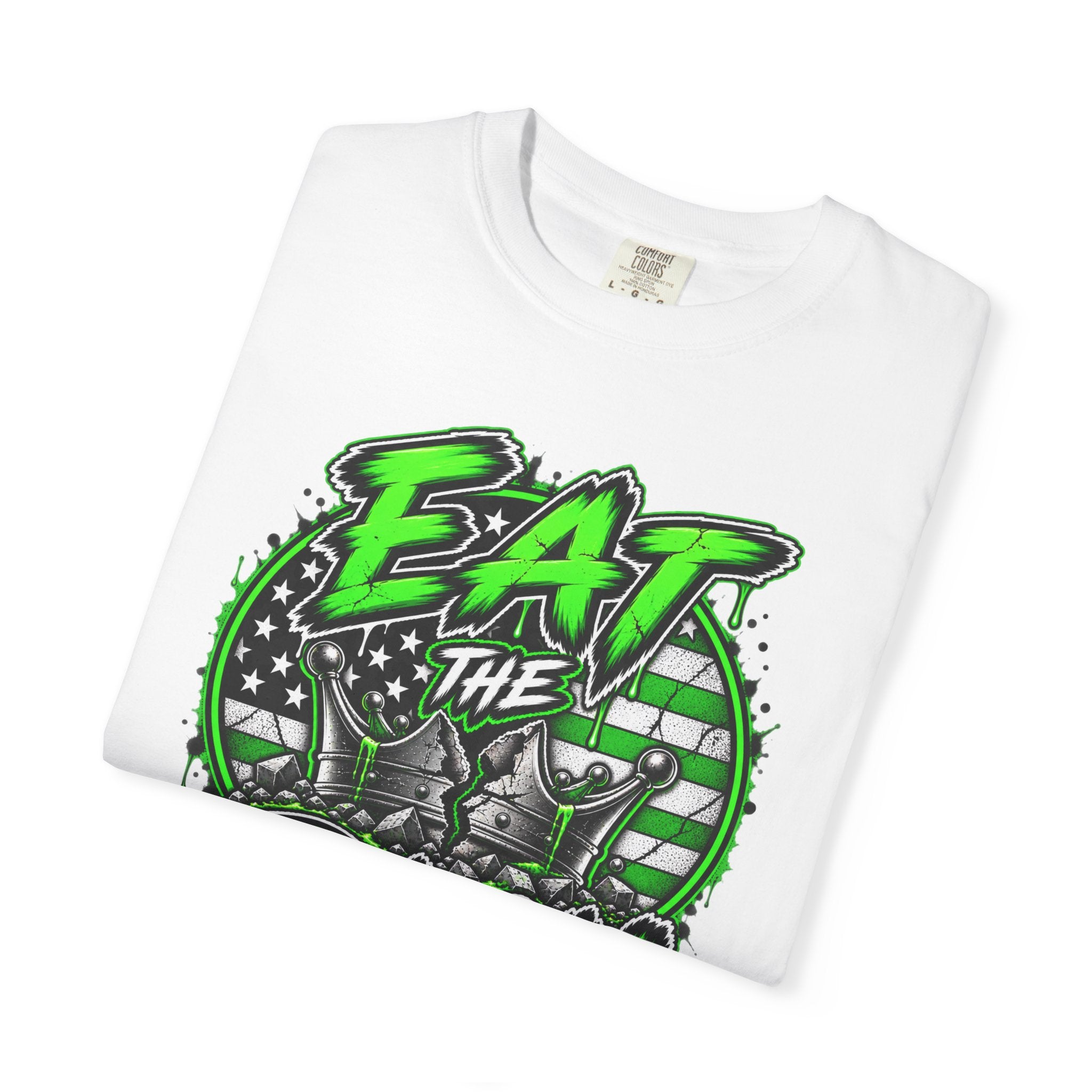 Eat The Rich T-shirt | Graphic Political Streetwear, Neon Green Protest Design