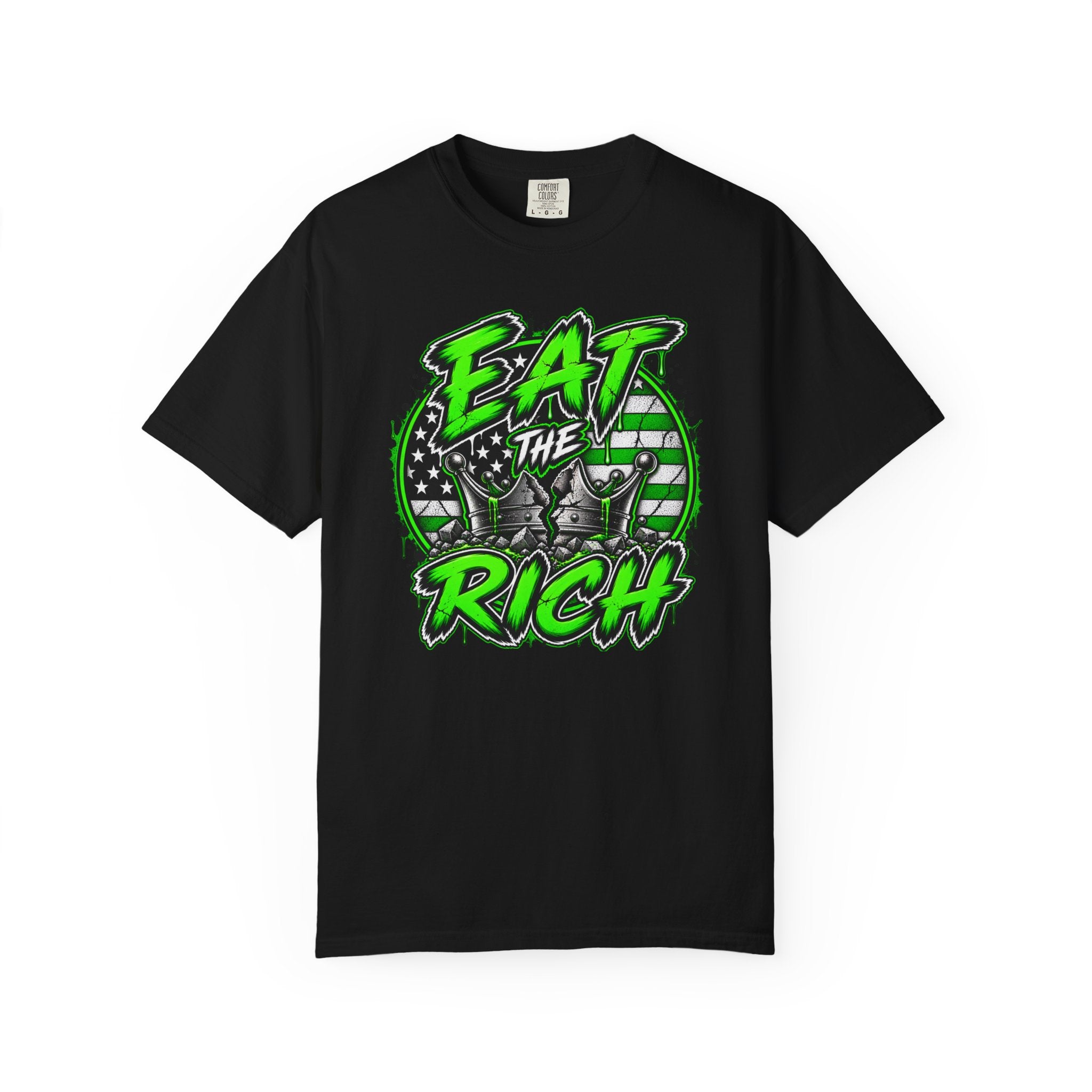 Eat The Rich T-shirt | Graphic Political Streetwear, Neon Green Protest Design