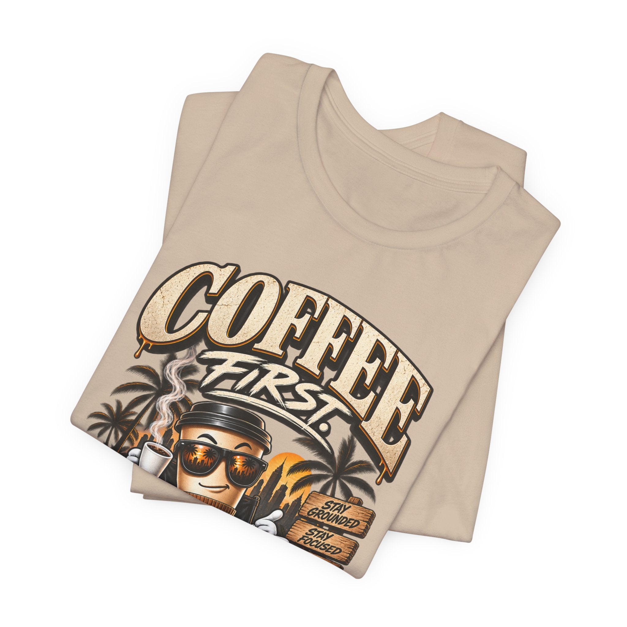 Coffee First Graphic Tee — "Coffee First" Vintage Coffee Skull T-Shirt