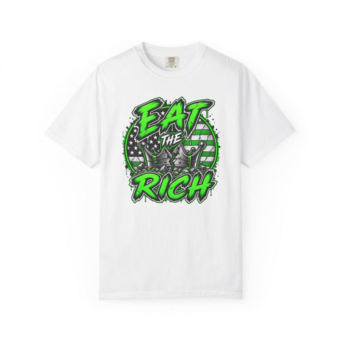 Eat The Rich T-shirt | Graphic Political Streetwear, Neon Green Protest Design