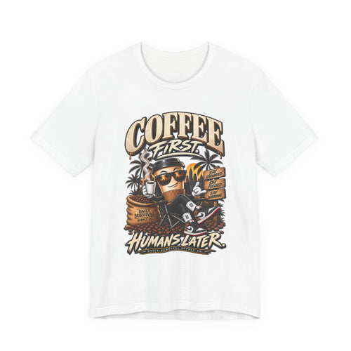 Coffee First Graphic Tee — "Coffee First" Vintage Coffee Skull T-Shirt